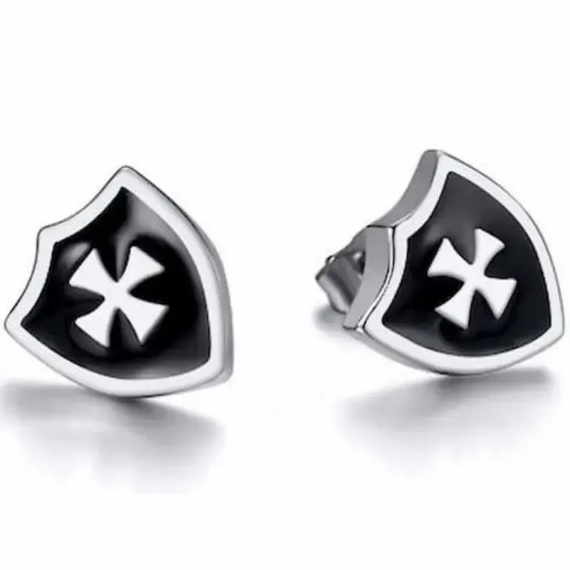 Pendientes escudo templario rojo negro | Bisujoya - Unisex medieval historia