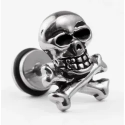 Pendiente bisutería hombre con calavera mexicana acero inoxidable y relieve detallado, sobre fondo negro.