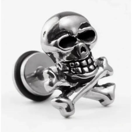 Pendiente bisutería hombre con calavera mexicana acero inoxidable y relieve detallado, sobre fondo negro.