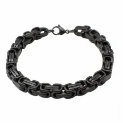 Pulsera bisutería hombre con diseño bizantino 8mm acero negro y eslabones entrelazados, sobre fondo gris.