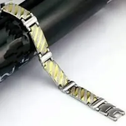 Pulsera acero barras doradas 22,5cm | Bisujoya