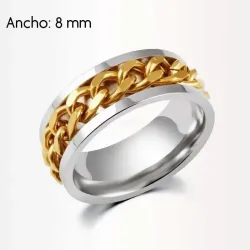 Anillo bodas cadenas doradas acero | Bisujoya - Pareja original estilo