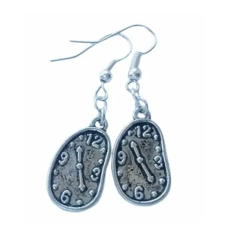 Pendientes plateados estilo daliniano. Acero plata 925. Largo 4cm