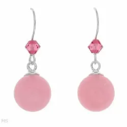 Pendientes de plata esterlina con piedra redonda rosa de 10 mm, acabado brillante y cierre de presión.