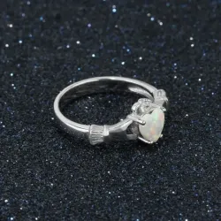 Anillo claddagh plata 925 ópalo | Bisujoya