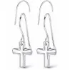 Pendientes de plata esterlina con diseño de cruz, acabado brillante y cierre de presión.