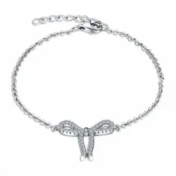 Pulsera de plata esterlina con lazo adornado con circonias blancas, cadena de 18 cm y cierre