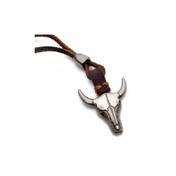 Collar cráneo toro zamak piel ajustable - Bisujoya