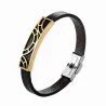 Pulsera acero piel negra dorada 22cm | Bisujoya