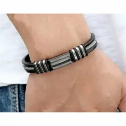 Brazalete acero silicona hombre moderno - Bisujoya