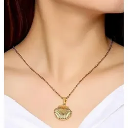 Collar relicario de concha de mar en acero dorado con cadena y cierre de bolita