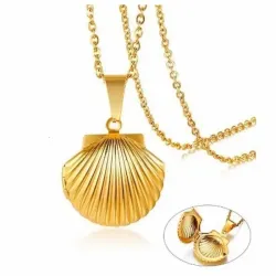 Collar relicario concha mar acero dorado 9k - Bisujoya
