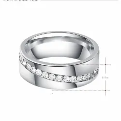 Anillo de compromiso acero cristal 8mm plateado | Bisujoya