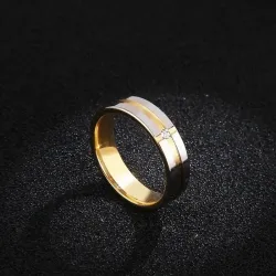 Alianza acero bicolor cristal blanco 6mm - Bisujoya