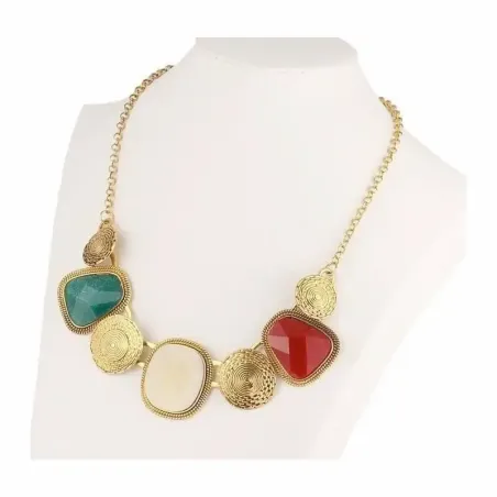 Gargantilla choker con piedra multicolor sobre cuello, ajuste ceñido.