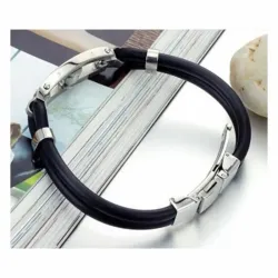 Pulsera acero inoxidable goma 3cm 20gr | Bisujoya