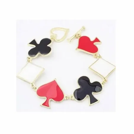 Pulsera dorada con tréboles de cuatro hojas esmaltados en verde sobre fondo brillante