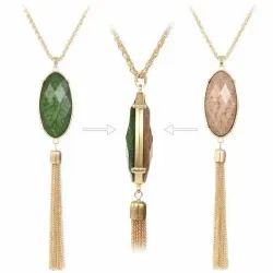 Collar piedras naturales borla 64cm | Bisujoya