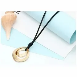 Collar dorado doble círculo 80cm | Bisujoya