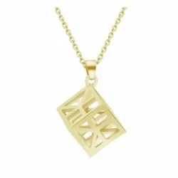 Collar dorado con colgante cubo pequeño y cadena fina de acero brillante