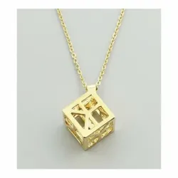 Collar cubo geométrico oro 18k cadena 42cm | Bisujoya