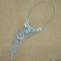 Collar plata turquesa imitación 45cm 7x17cm | Bisujoya