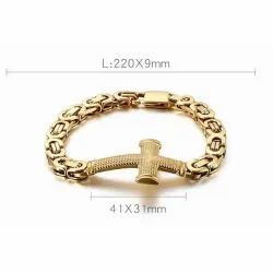 Brazalete hombre acero oro cruz | Bisujoya