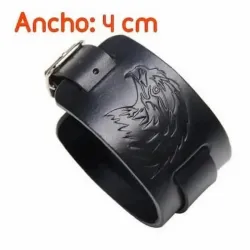 Brazalete de piel ancho con el grabado de una cabeza de águila.
